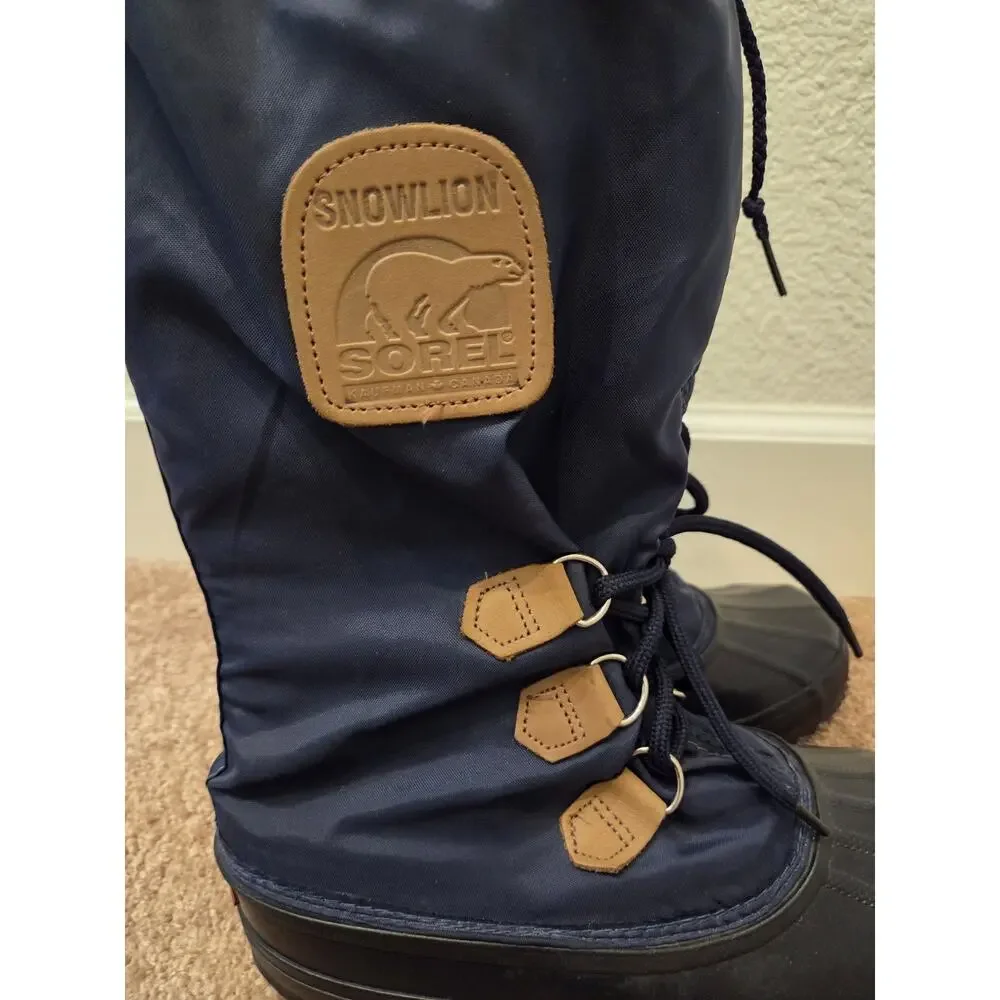 Vintage Sorel Snow Lion Mid-Calf Navy Blue Winter Snow Boots Women's US Size 8